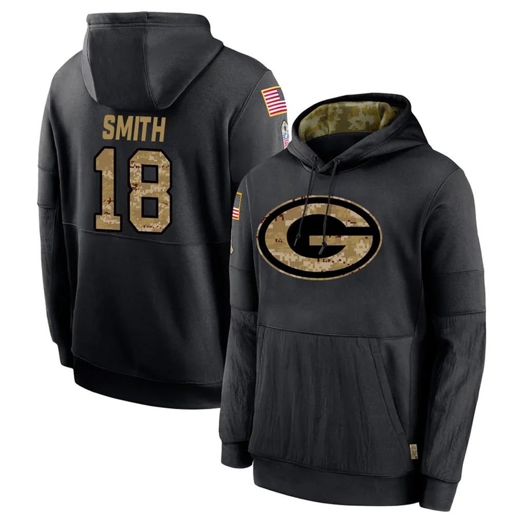 Broks GB.Packers #18 Jonnu Smith Player Black Salute to Service Hoodies Limited Game Stitched Jerseys