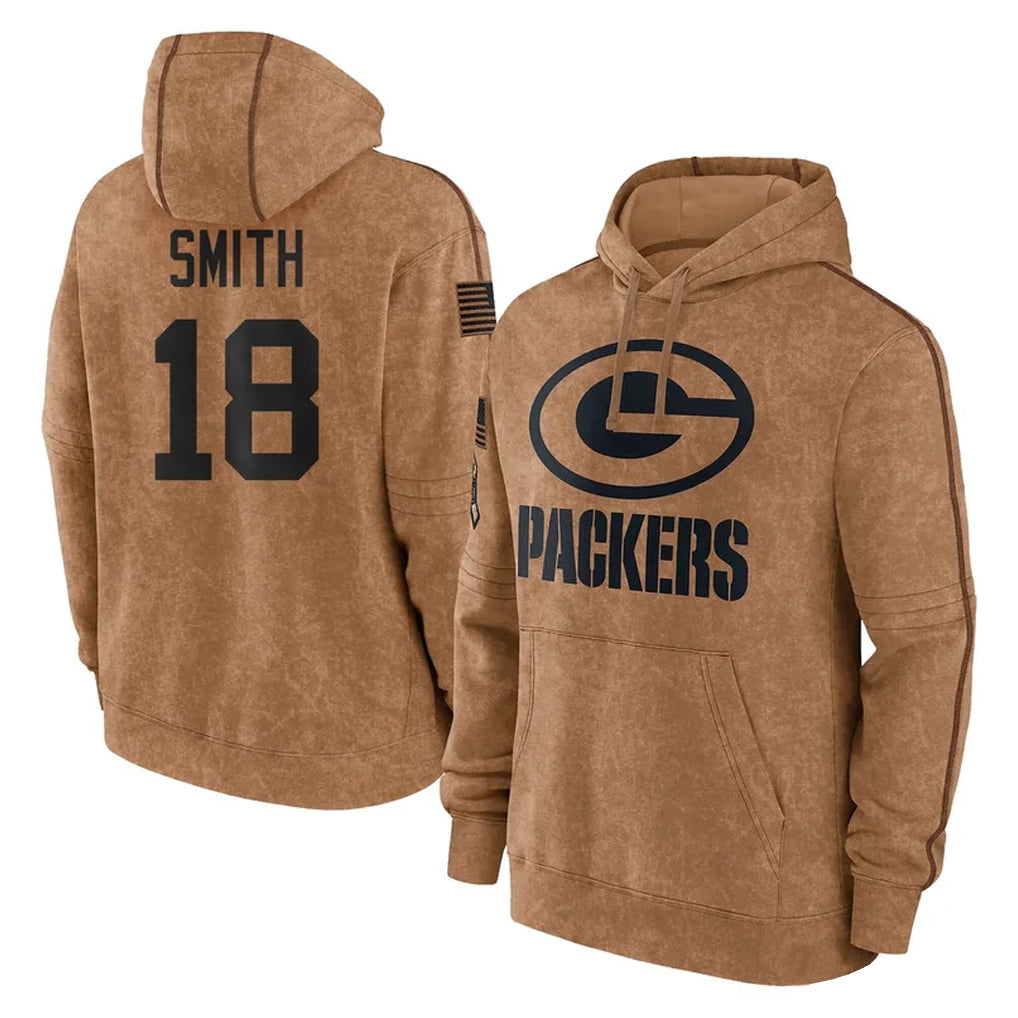 Broks GB.Packers #18 Jonnu Smith Player Brown Salute to Service Hoodies Limited Game Stitched Jerseys