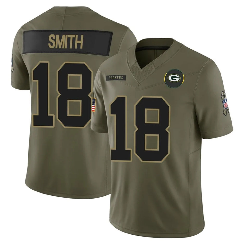 Broks GB.Packers #18 Jonnu Smith Player Olive 2025 Salute To Service Limited Home Game Stitched Jerseys