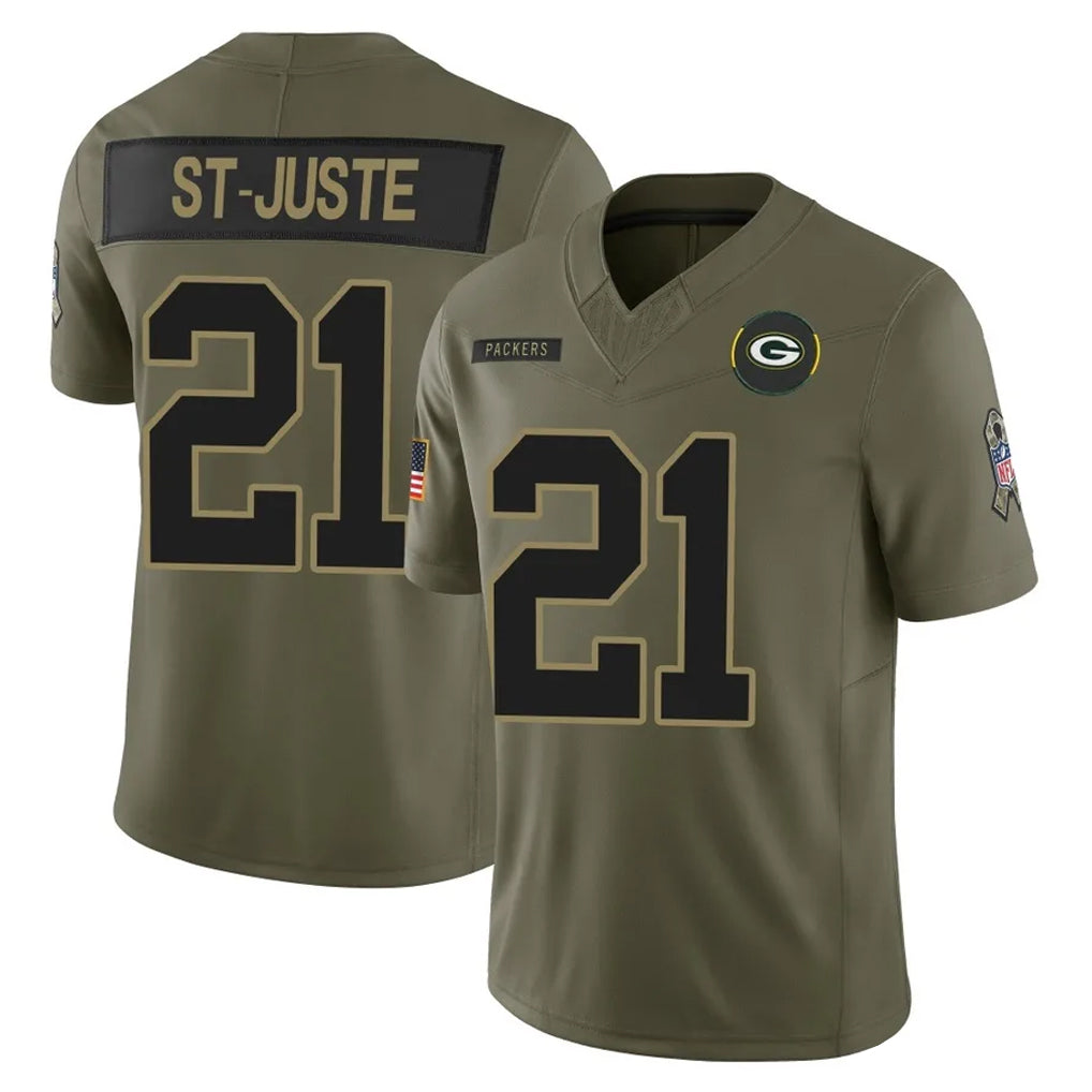 Broks GB.Packers #21 Benjamin St-Juste Player Olive 2025 Salute To Service Limited Home Game Stitched Jerseys