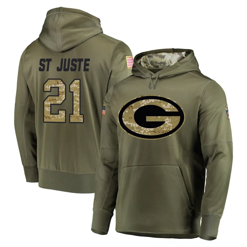 Broks GB.Packers #21 Benjamin St-Juste Player Olive Salute to Service Pullover Hoodies Home Game Stitched Jerseys