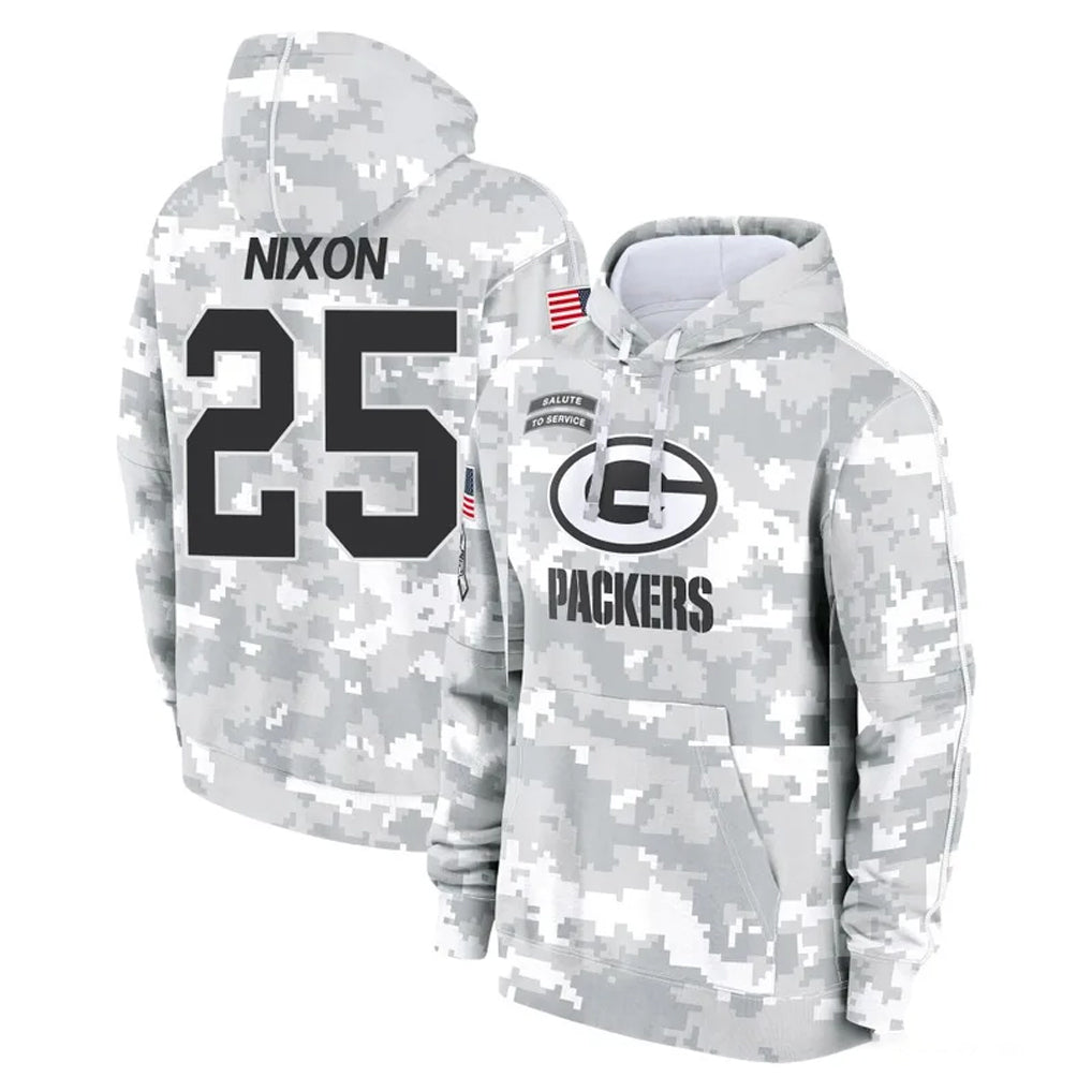 Broks GB.Packers #25 Keisean Nixon Player Arctic Camo Salute to Service Hoodies Limited Game Stitched Jerseys