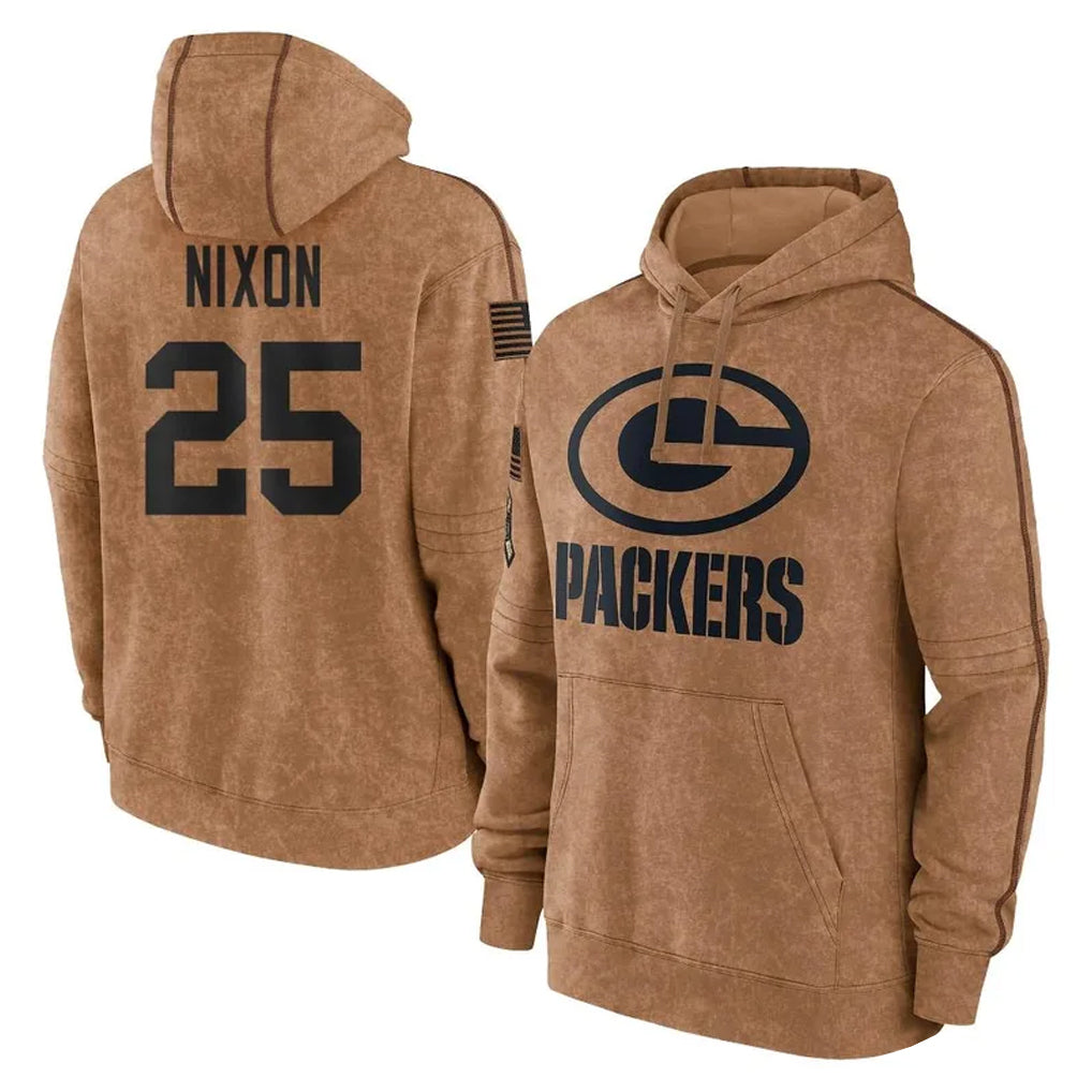 Broks GB.Packers #25 Keisean Nixon Player Brown Salute to Service Hoodies Limited Game Stitched Jerseys