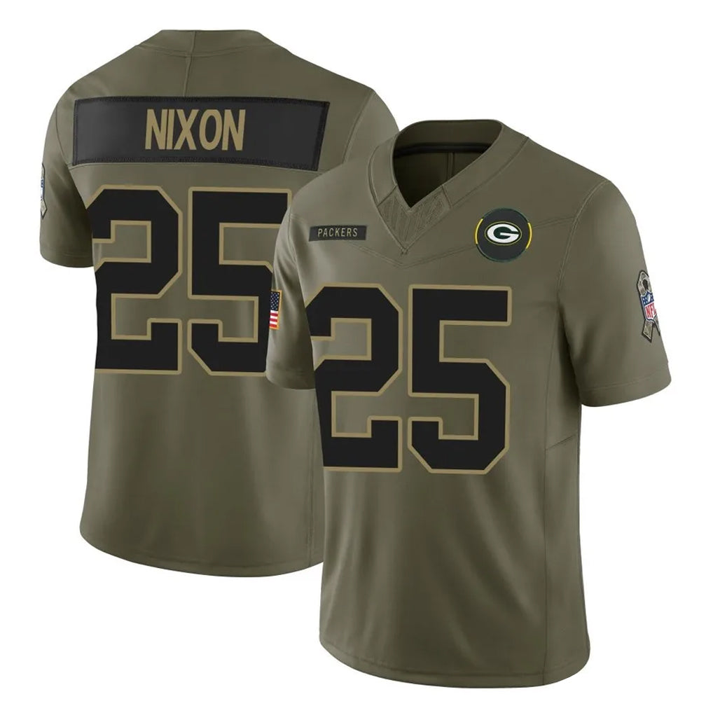 Broks GB.Packers #25 Keisean Nixon Player Olive 2025 Salute To Service Limited Home Game Stitched Jerseys