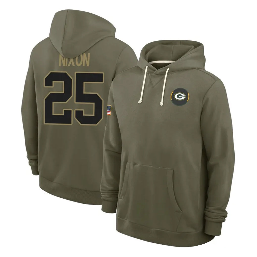 Broks GB.Packers #25 Keisean Nixon Player Olive Salute to Service Pullover Hoodies Limited Stitched Jerseys