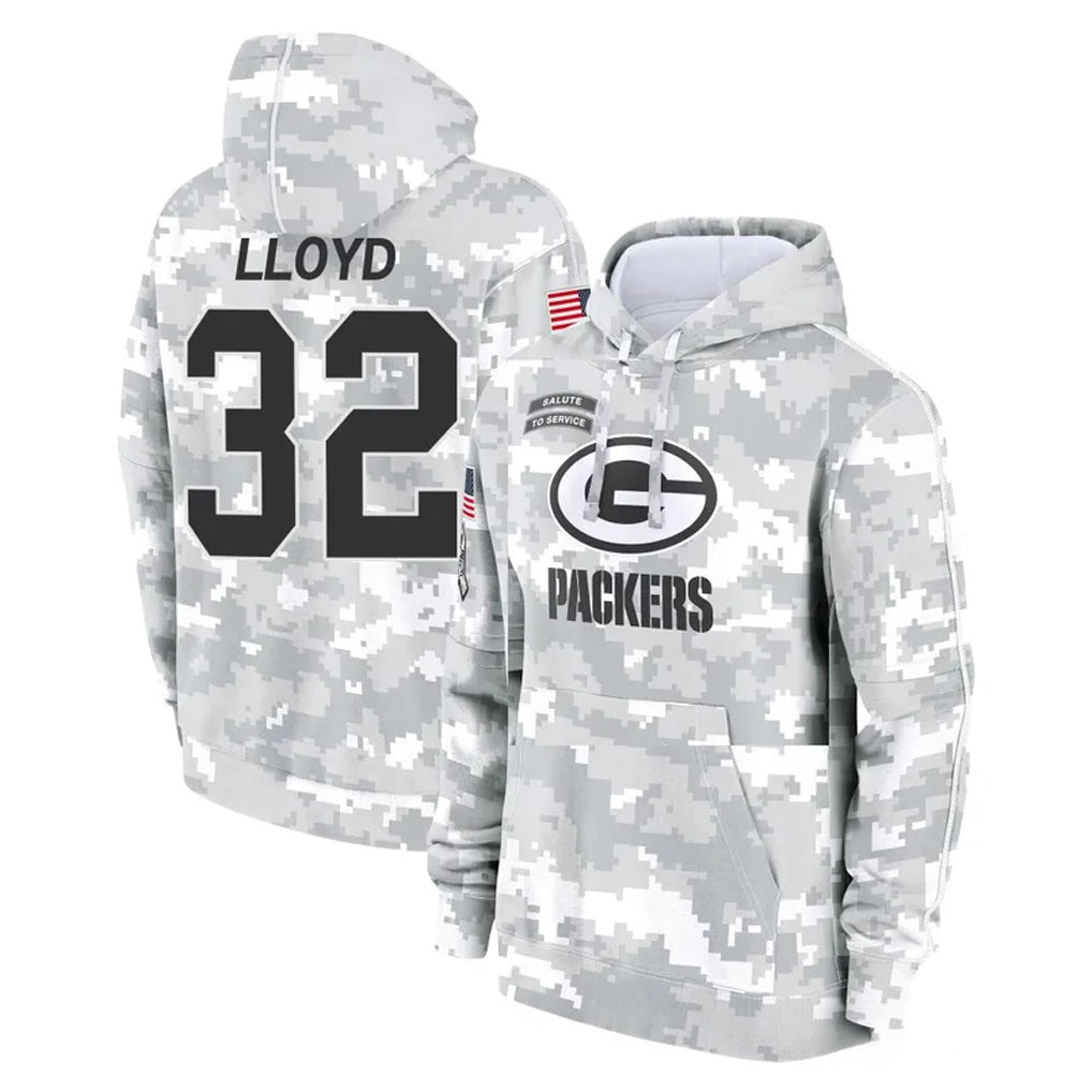 Broks GB.Packers #32 MarShawn Lloyd Player Arctic Camo Salute to Service Hoodies Limited Game Stitched Jerseys