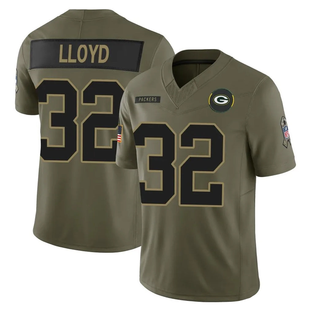 Broks GB.Packers #32 MarShawn Lloyd Player Olive 2025 Salute To Service Limited Home Game Stitched Jerseys
