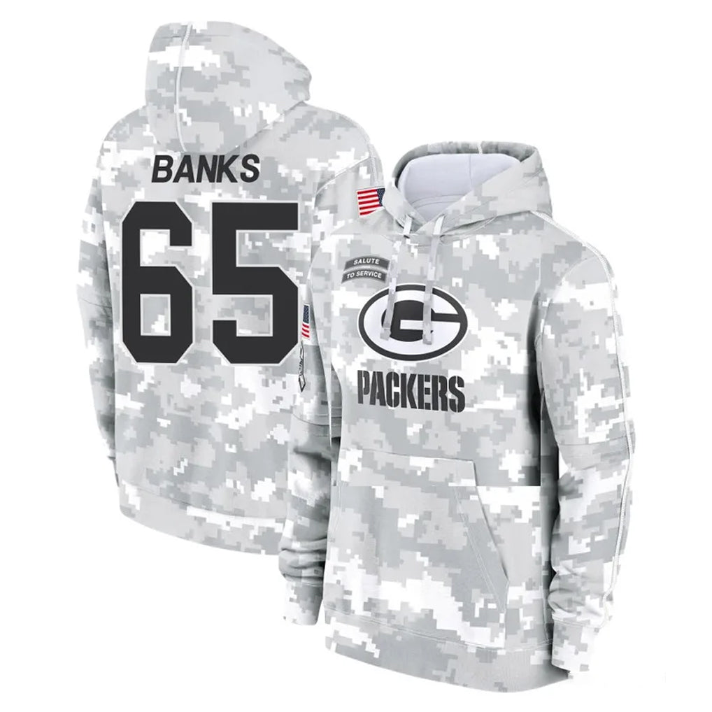 Broks GB.Packers #65 Aaron Banks Player Arctic Camo Salute to Service Hoodies Limited Game Stitched Jerseys