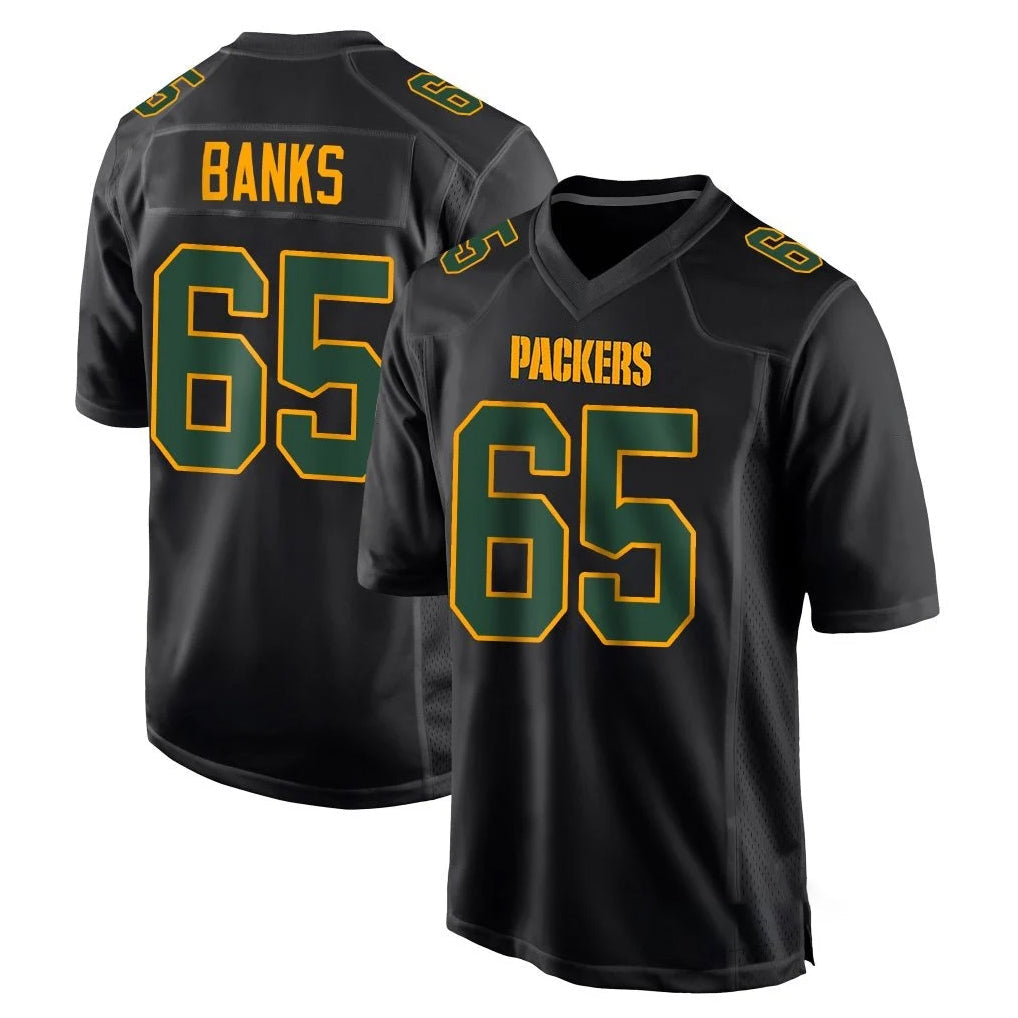 Broks GB.Packers #65 Aaron Banks Player Black Fashion Home Game Stitched Jerseys