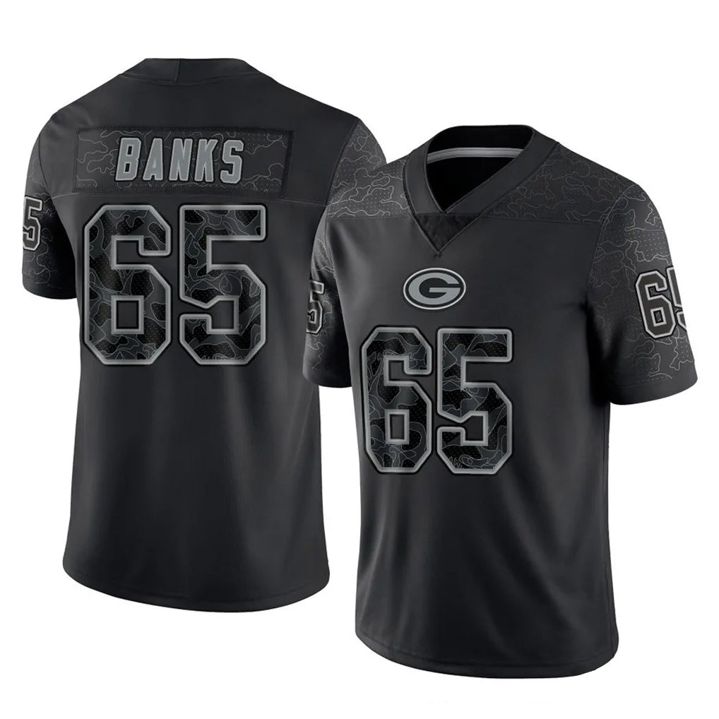 Broks GB.Packers #65 Aaron Banks Player Black Reflective Limited Home Game Stitched Jerseys