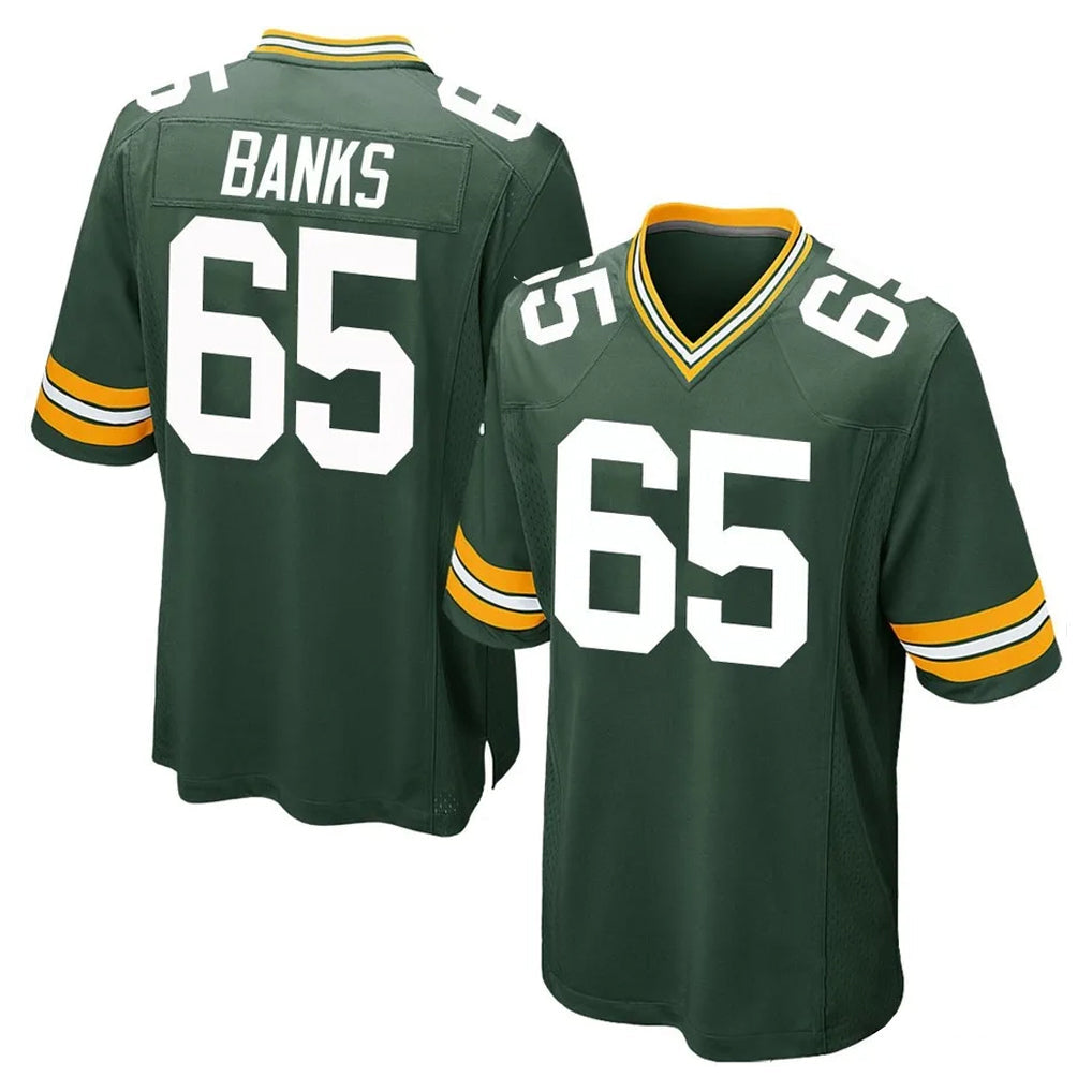 Broks GB.Packers #65 Aaron Banks Player Green Home Game Stitched Jerseys