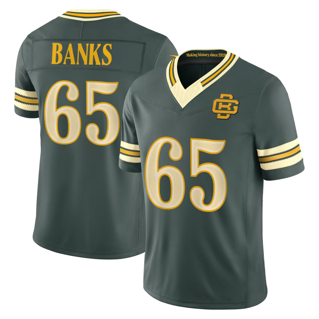 Broks GB.Packers #65 Aaron Banks Player Green Limited 2026 Rivalries Collection Home Game Stitched Jerseys