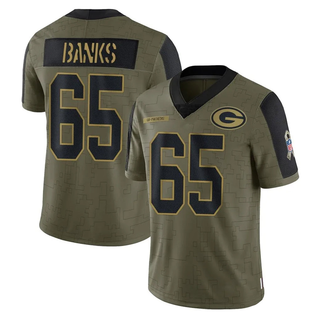 Broks GB.Packers #65 Aaron Banks Player Olive Salute To Service Limited Game Stitched Jerseys