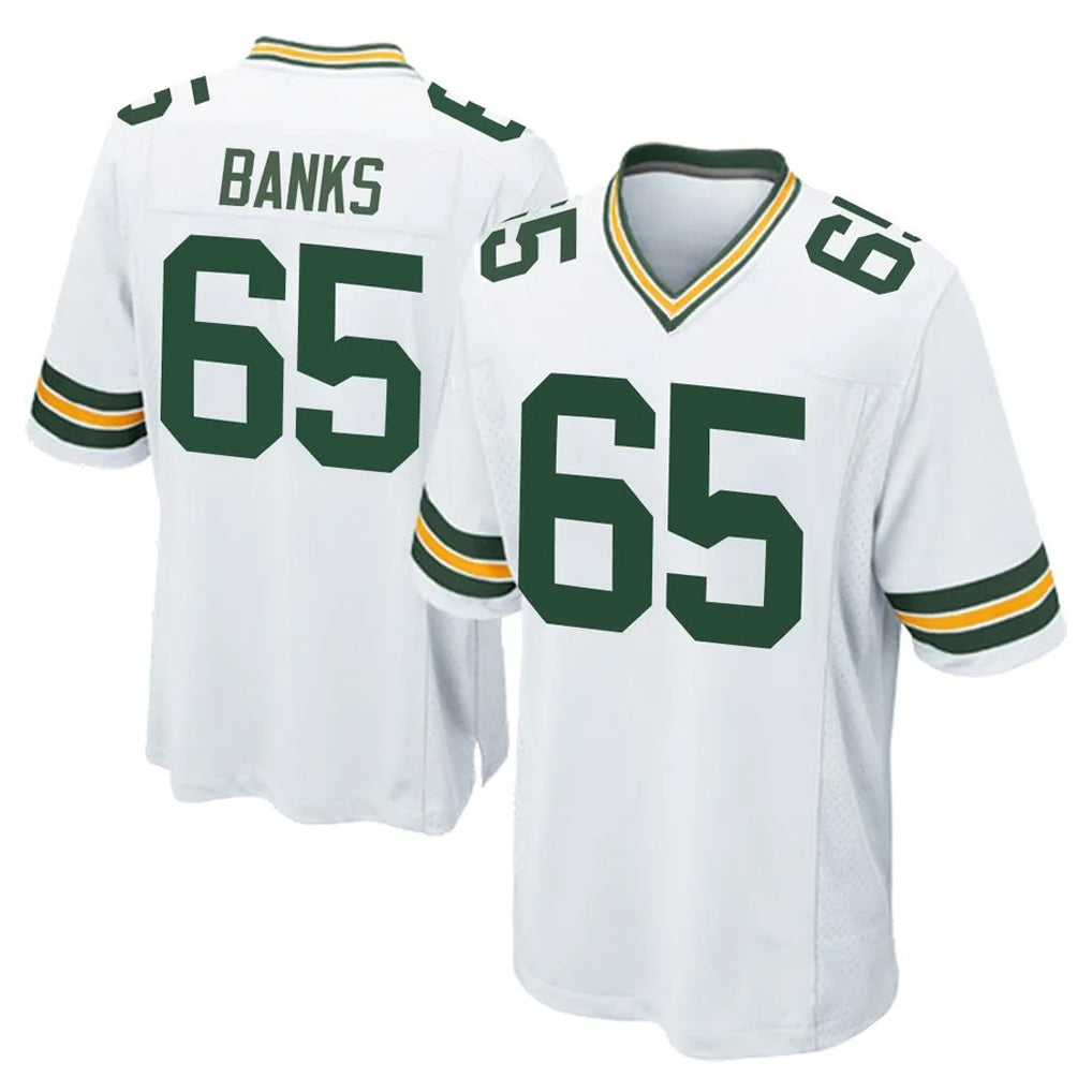 Broks GB.Packers #65 Aaron Banks Player White Home Game Stitched Jerseys