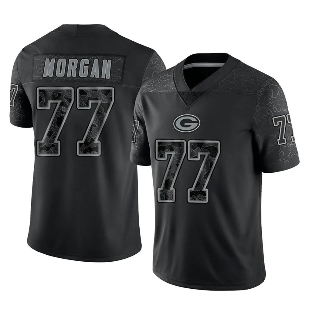 Broks GB.Packers #77 Jordan Morgan Player Black Reflective Limited Home Game Stitched Jerseys