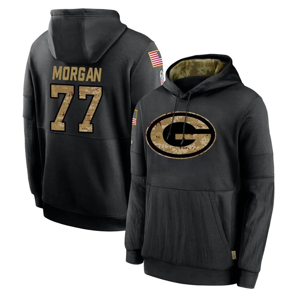 Broks GB.Packers #77 Jordan Morgan Player Black Salute to Service Hoodies Limited Game Stitched Jerseys