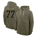 Broks GB.Packers #77 Jordan Morgan Player Olive Salute to Service Pullover Hoodies Limited Stitched Jerseys