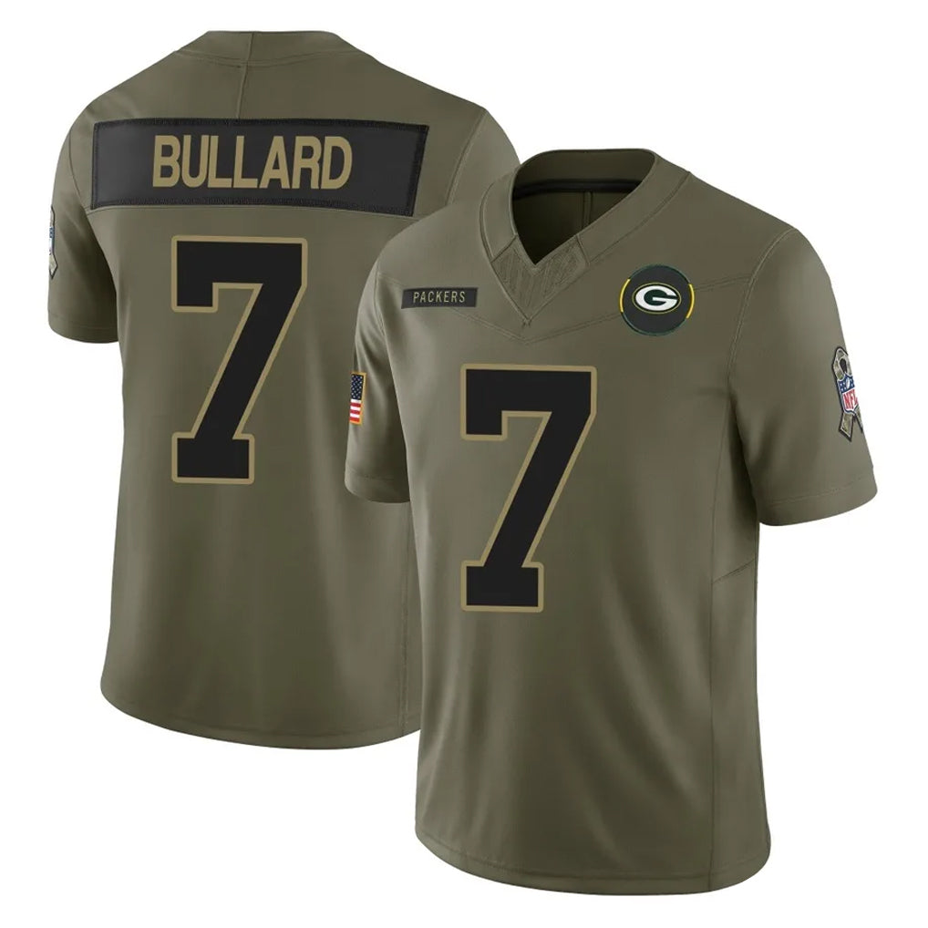 Broks GB.Packers #7 Javon Bullard Player Olive 2025 Salute To Service Limited Home Game Stitched Jerseys