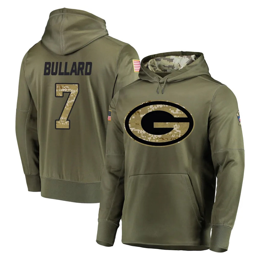Broks GB.Packers #7 Javon Bullard Player Olive Salute to Service Pullover Hoodies Home Game Stitched Jerseys