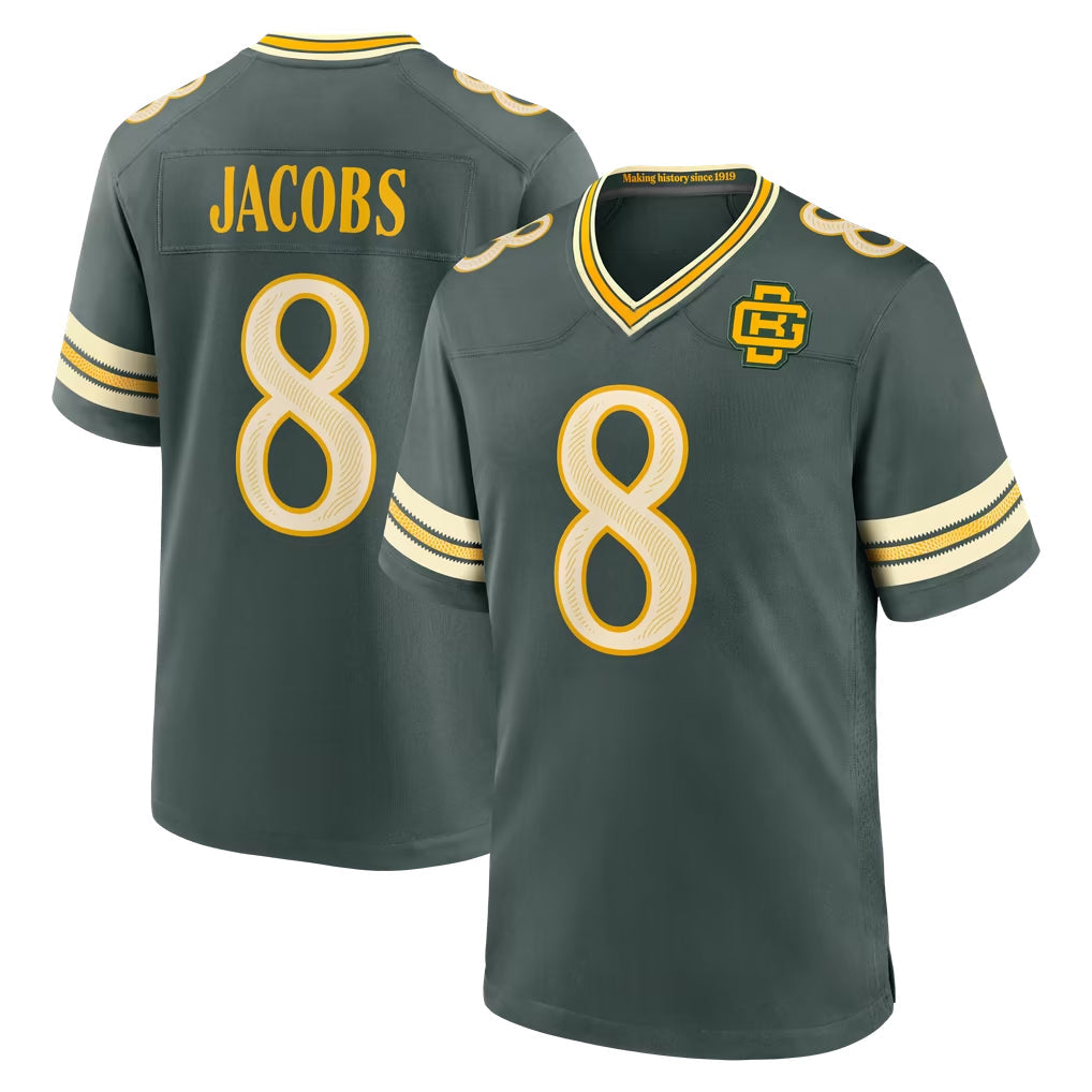 Broks GB.Packers #8 Josh Jacobs Player Green 2026 Rivalries Collection Home Game Stitched Jerseys