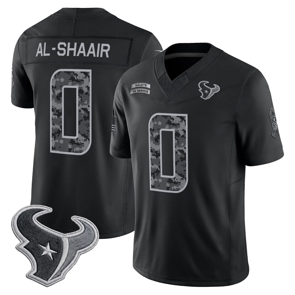 Broks H.Texans #0 Azeez Al-Shaair Player Black Limited 2026 Salute to Service Home Game Stitched Jerseys