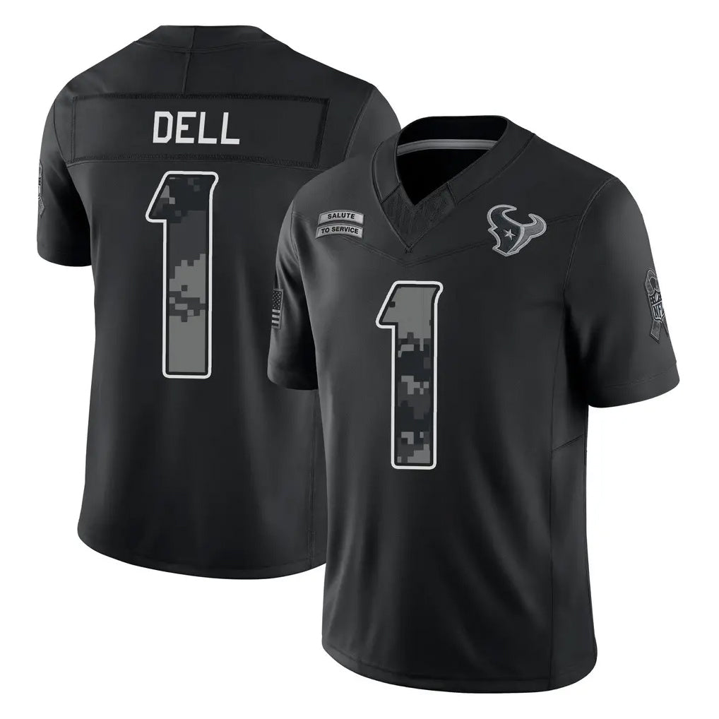 Broks H.Texans #1 Tank Dell Player Black Limited 2026 Salute to Service Home Game Stitched Jerseys
