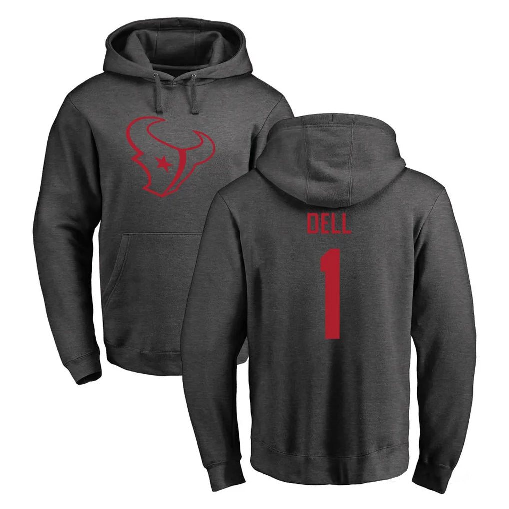 Broks H.Texans #1 Tank Dell Player Gray Pro Line Pullover Hoodie Limited Game Stitched Jerseys