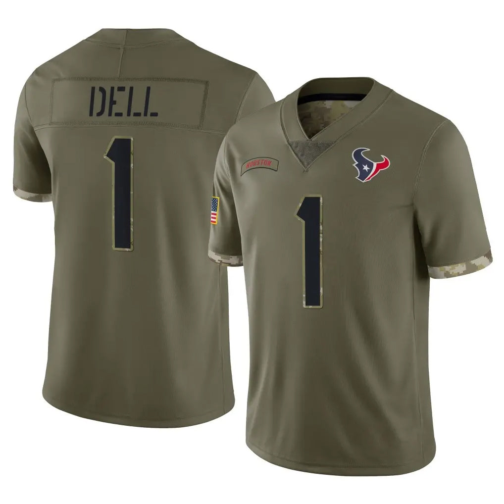 Broks H.Texans #1 Tank Dell Player Olive Salute To Service Limited Stitched Jerseys