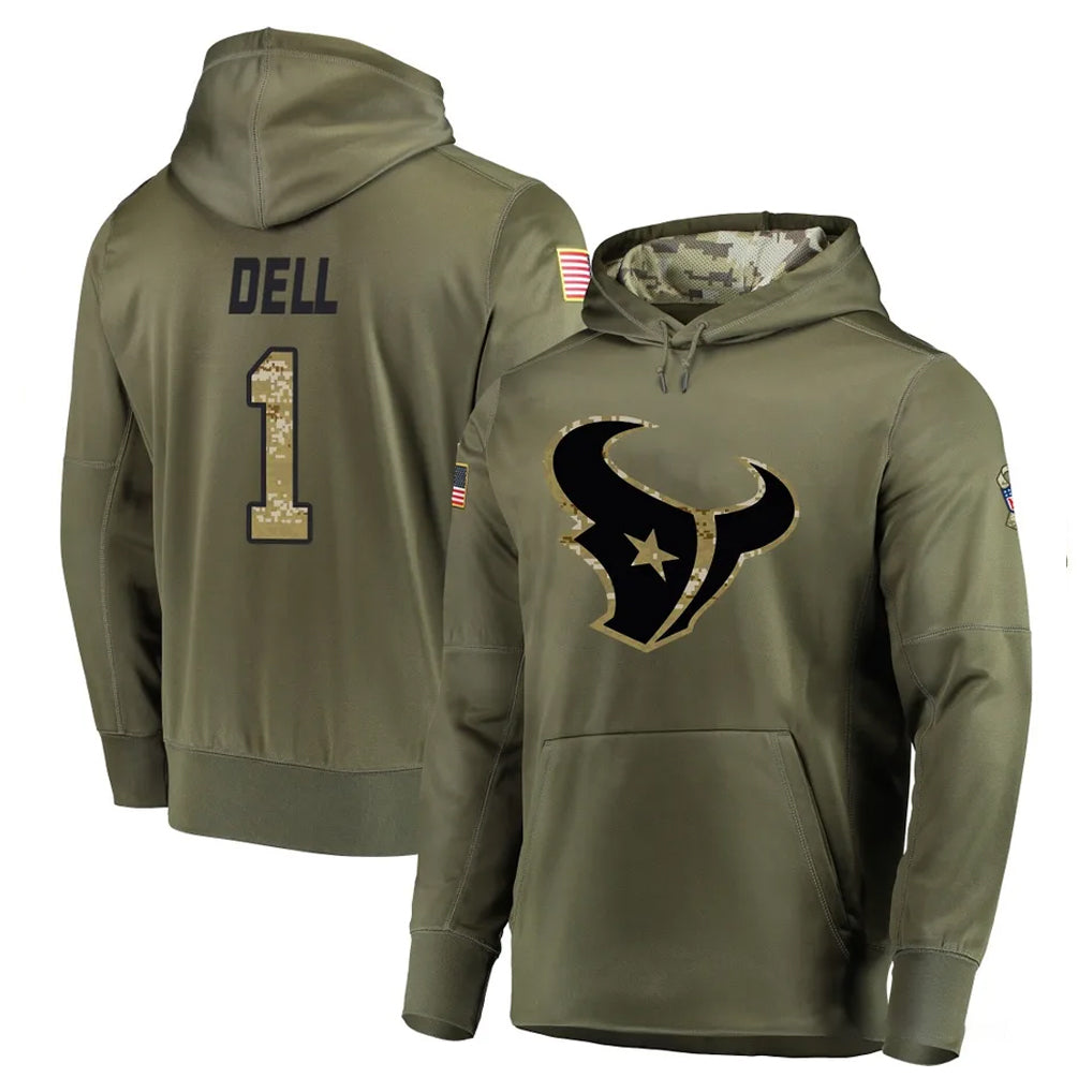Broks H.Texans #1 Tank Dell Player Olive Salute to Service Pullover Hoodies Home Game Stitched Jerseys