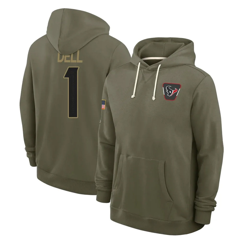 Broks H.Texans #1 Tank Dell Player Olive Salute to Service Pullover Hoodies Limited Stitched Jerseys