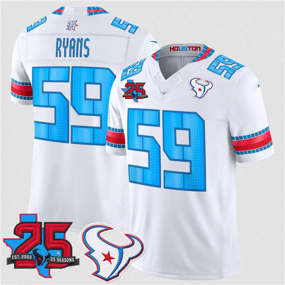 Broks H.Texans #59 DeMeco Ryans White 2026 F.U.S.E. Rivalries Collection With 25th Anniversary Patch Limited Football Stitched Jersey