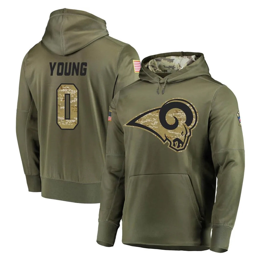 Broks LA.Rams #0 Byron Young Player Olive Salute to Service Pullover Hoodies Home Game Stitched Jerseys