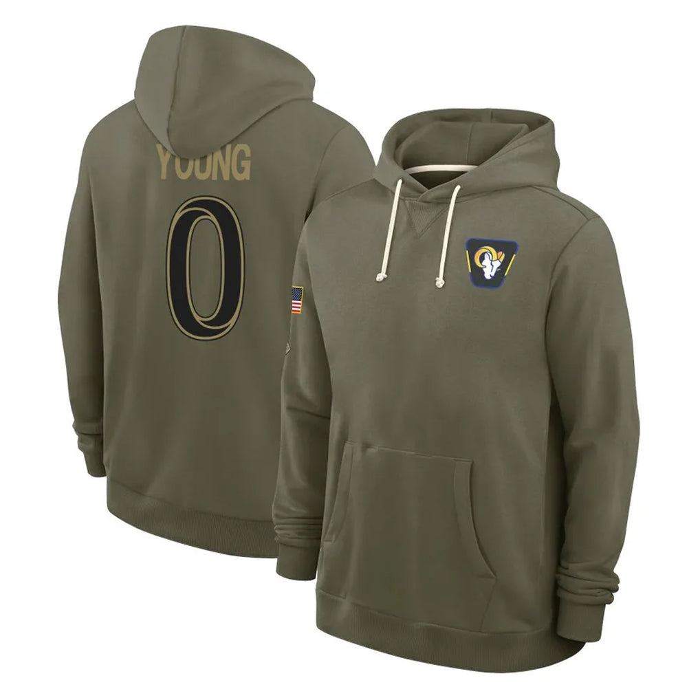 Broks LA.Rams #0 Byron Young Player Olive Salute to Service Pullover Hoodies Limited Stitched Jerseys
