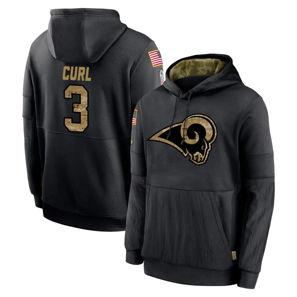 Broks LA.Rams #3 Kam Curl Player Black Salute to Service Hoodies Limited Game Stitched Jerseys