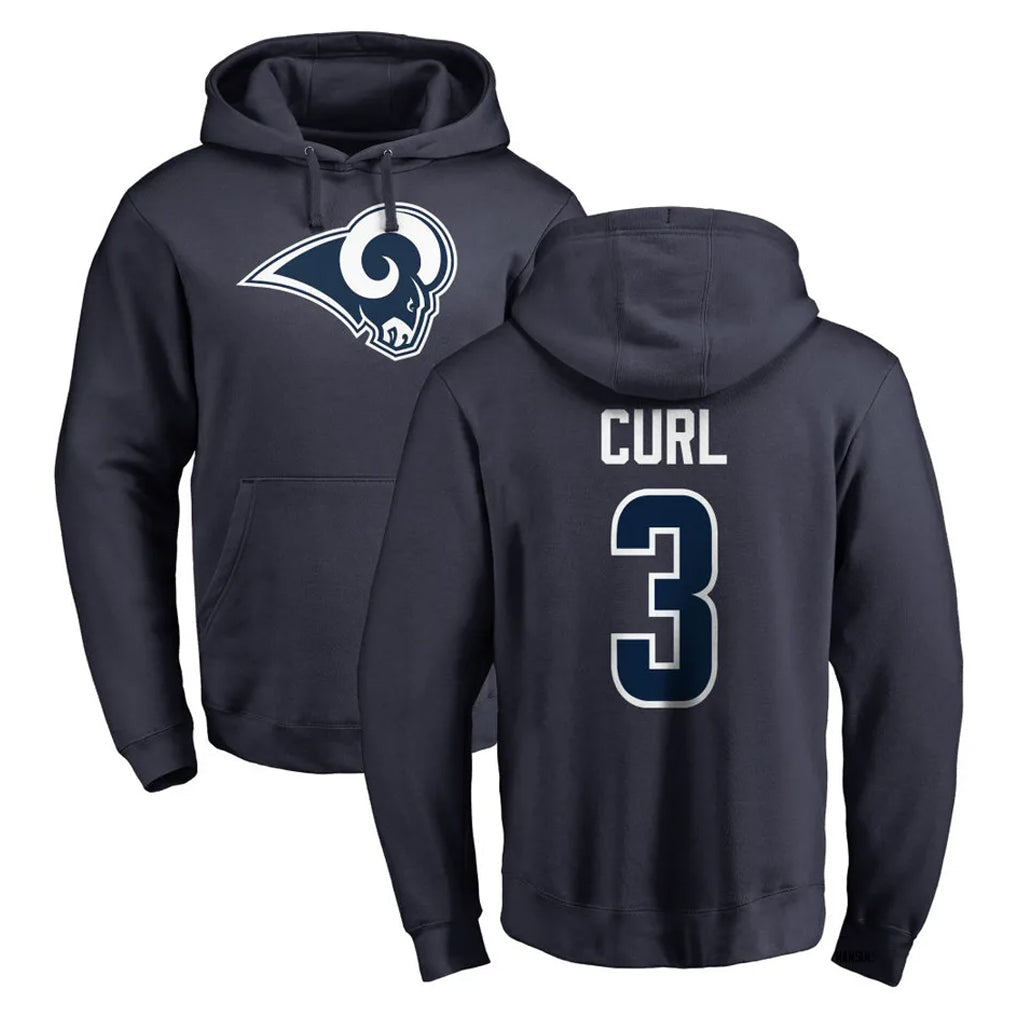 Broks LA.Rams #3 Kam Curl Player Navy Pullover Hoodie Limited Game Stitched Jerseys