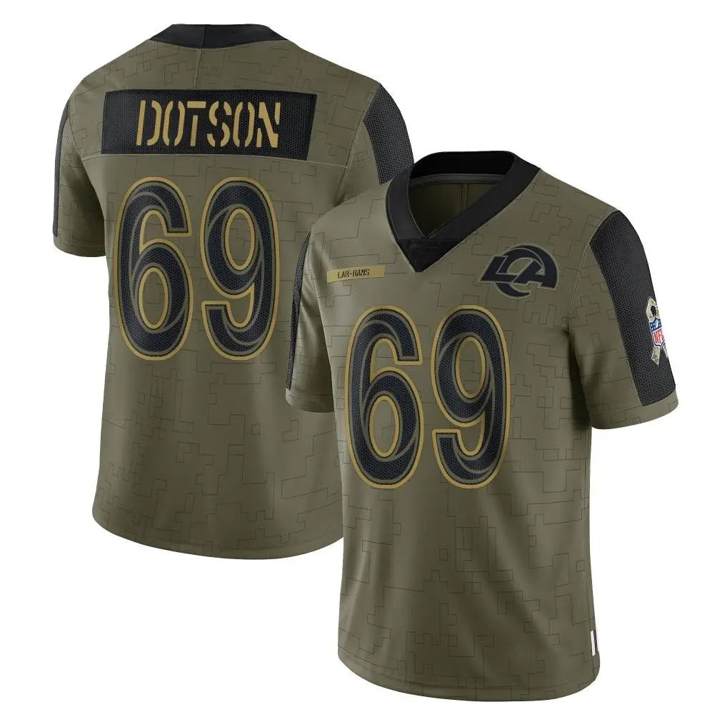 Broks LA.Rams #69 Kevin Dotson Player Olive Salute To Service Limited Game Stitched Jerseys