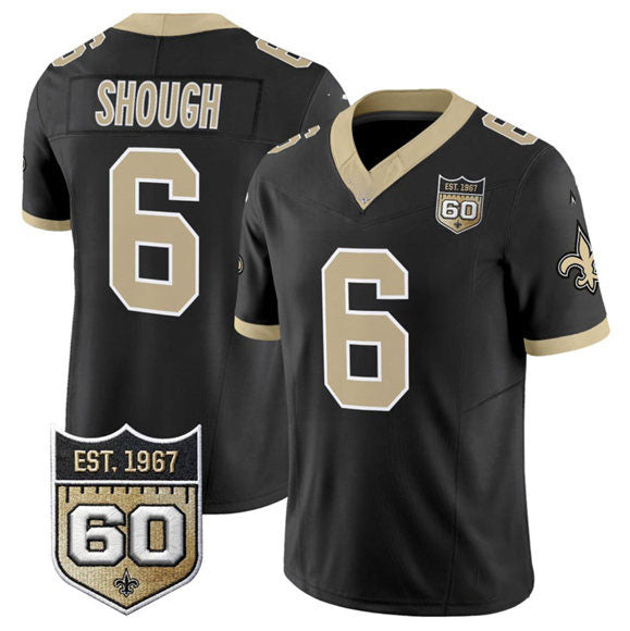 Broks NO.Saints #6 Tyler Shough Black 2026 F.U.S.E 60th Anniversary Patch Vapor Limited Football Stitched Jersey