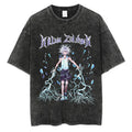 Cotton Men Women Washed Vintage T-Shirt Anime Graphic Print