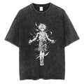 Cotton Men Women Washed Vintage T-Shirt Anime Graphic Print