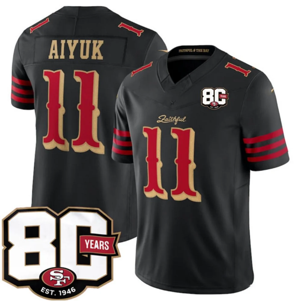 Broks SF.49ers #11 Brandon Aiyuk Black 80th Anniversary Patch Rivalries F.U.S.E. Vapor Limited Football Stitched Jersey