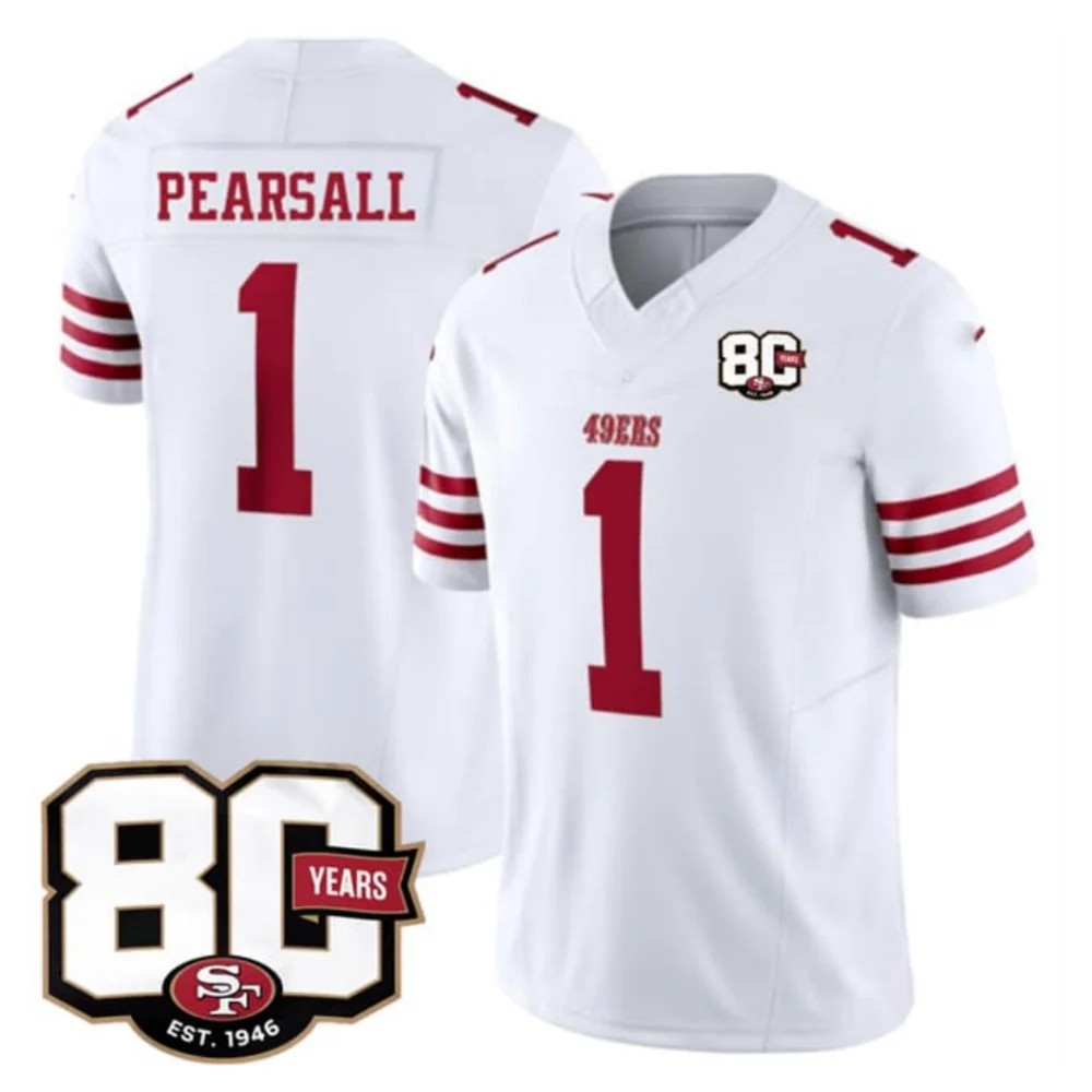 Broks SF.49ers #1 Ricky Pearsall White 80th Anniversary Patch 2026 F.U.S.E. Vapor Limited Football Stitched Jersey