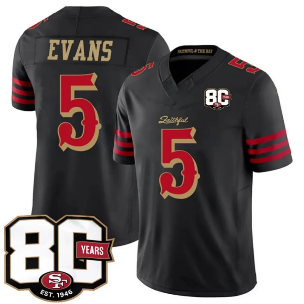 Broks SF.49ers #5 Mike Evans Black 80th Anniversary Patch Rivalries F.U.S.E. Vapor Limited Football Stitched Jersey