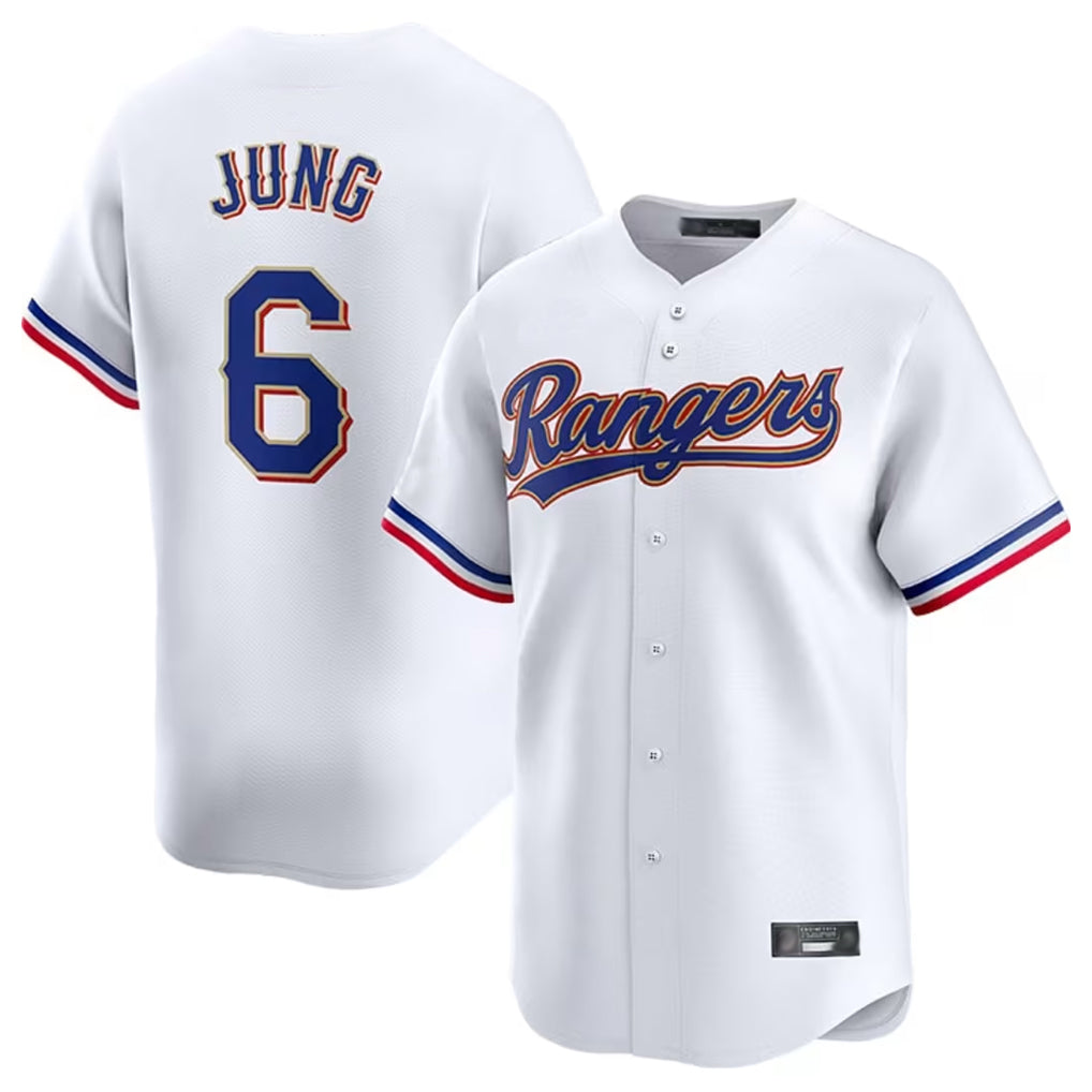 Broks T.Rangers #6 Josh Jung Player Gold Collection Limited White Stitched Jerseys