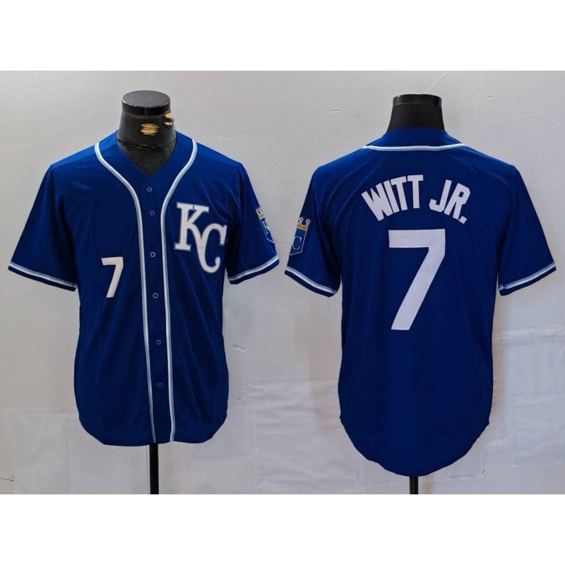 Broks Kansas City Royals #7 Bobby Witt Jr Number Royal  Cool Base Stitched Jersey
