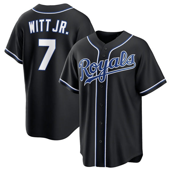 Broks Kansas City Royals #7 Bobby Witt Jr. Black  Out Stitched Jersey